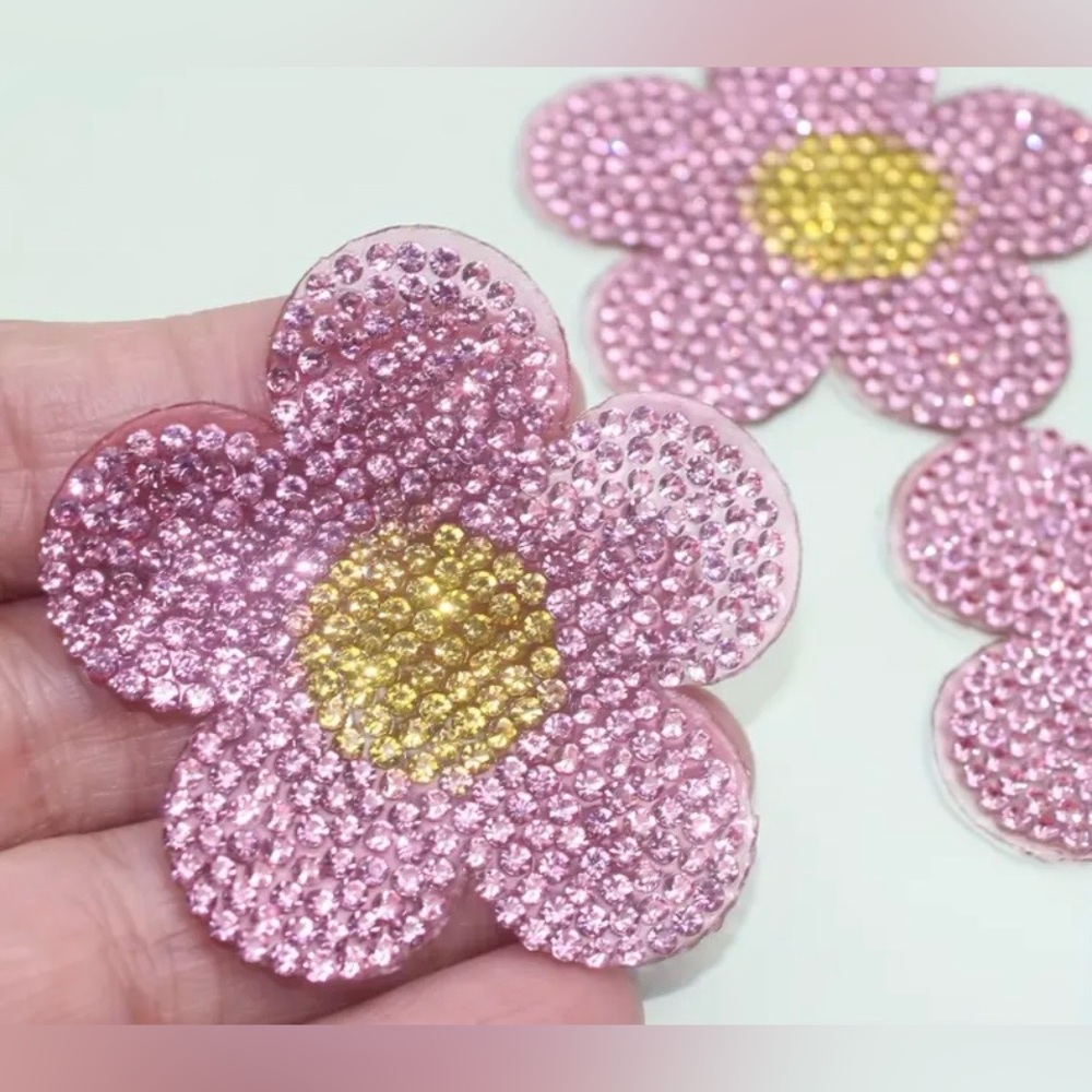 Pink & Gold Floral Rhinestone Iron-On Applique, Clothes, Crafts, Home, New - Picture 2 of 14